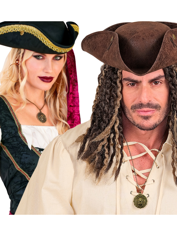 Collier Pirate Crâne & Boussole – Médaillon métal vieil or