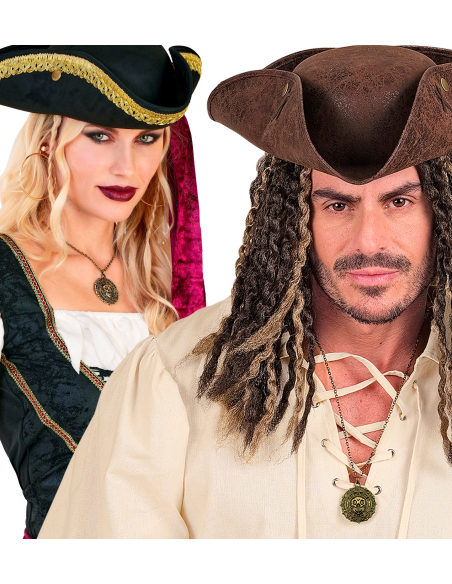 Collier Pirate Crâne & Boussole – Médaillon métal vieil or