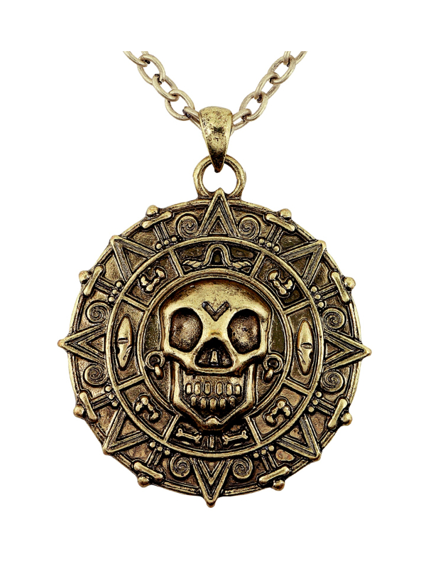 Collier Pirate Crâne & Boussole – Médaillon métal vieil or