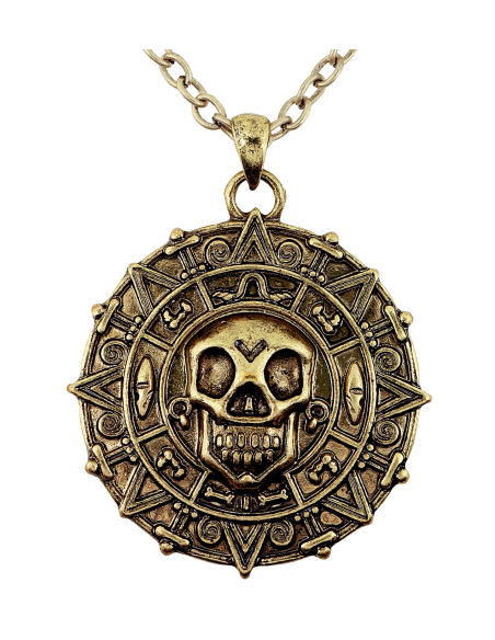 Collier Pirate Crâne & Boussole – Médaillon métal vieil or