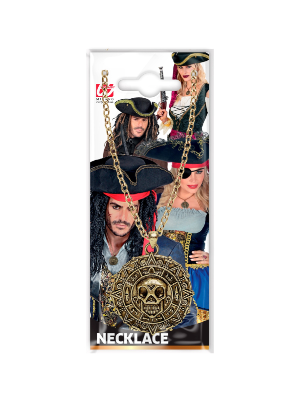 Collier Pirate Crâne & Boussole – Médaillon métal vieil or