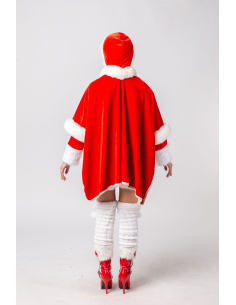 Cape Mère Noël Femme – Poncho Velours Rouge & Fourrure Blanche 2
