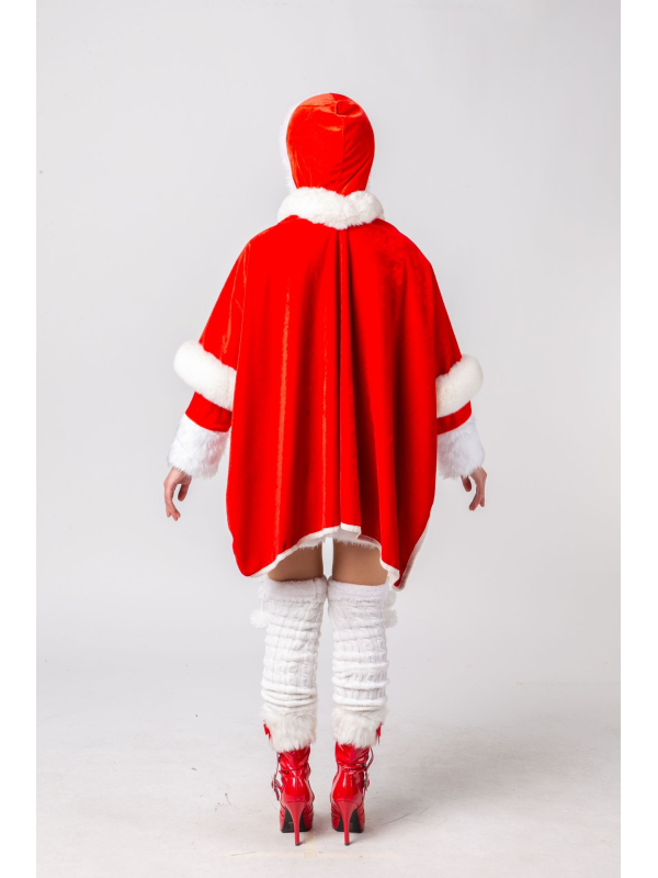 Cape Mère Noël Femme – Poncho Velours Rouge & Fourrure Blanche