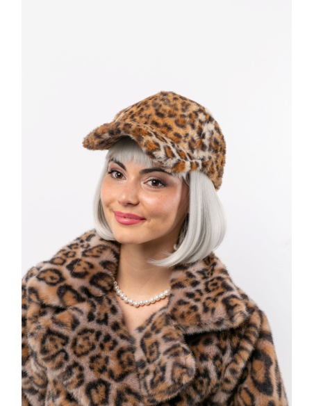 Casquette Léopard en Fausse Fourrure – Taille Unique Ajustable Velcro – Spécial Carnaval & Looks Excentriques