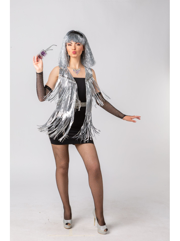 Gilet Disco Argenté à Sequins & Franges – Look Années 70, Festival & Nouvel An