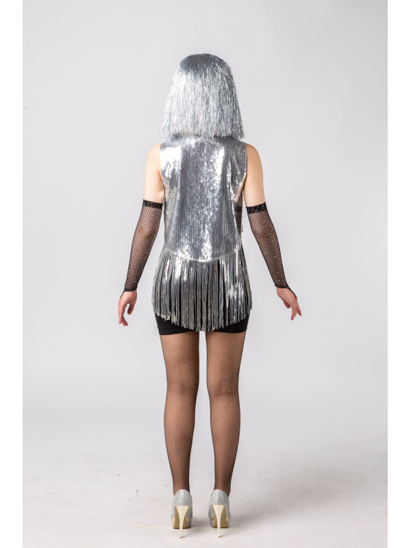 Gilet Disco Argenté à Sequins & Franges – Look Années 70, Festival & Nouvel An