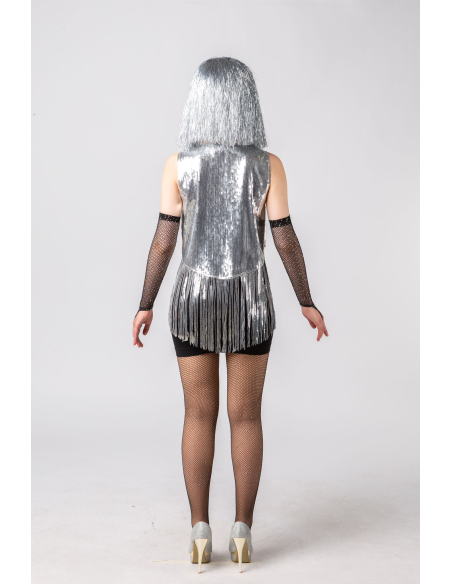 Gilet Disco Argenté à Sequins & Franges – Look Années 70, Festival & Nouvel An