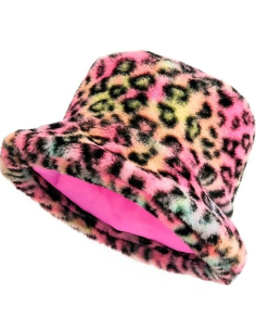 Chapeau Carnaval de Dunkerque Rose Fluo – Bob Léopard en Fausse Fourrure Mixte Adulte