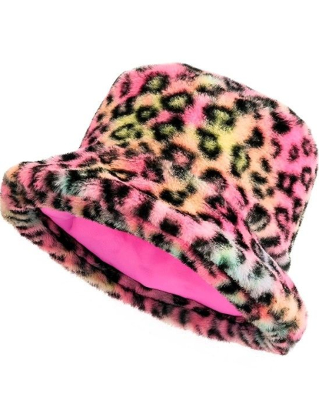 Chapeau Carnaval de Dunkerque Rose Fluo – Bob Léopard en Fausse Fourrure Mixte Adulte