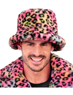 Chapeau Carnaval de Dunkerque Rose Fluo – Bob Léopard en Fausse Fourrure Mixte Adulte 2