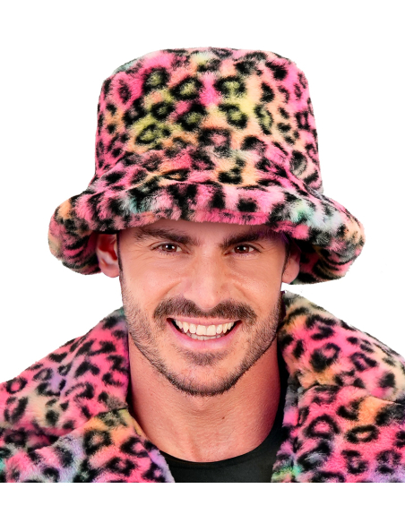 Chapeau Carnaval de Dunkerque Rose Fluo – Bob Léopard en Fausse Fourrure Mixte Adulte