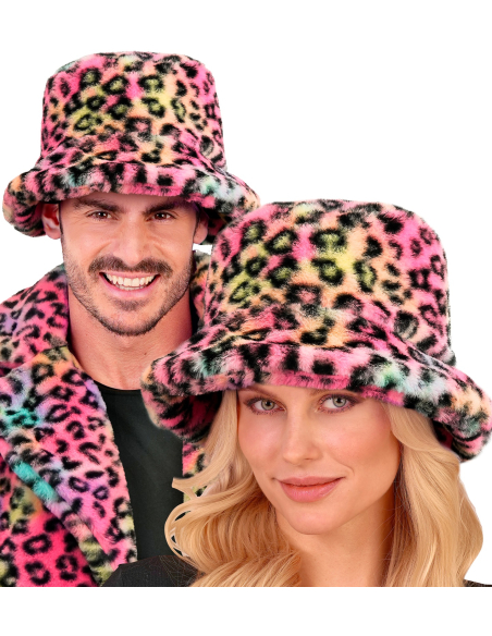 Chapeau Carnaval de Dunkerque Rose Fluo – Bob Léopard en Fausse Fourrure Mixte Adulte