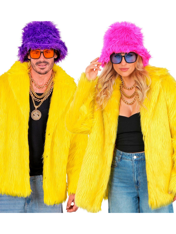 Manteau Fausse Fourrure Jaune Fluo XXL – Mixte Adulte Carnaval de Dunkerque