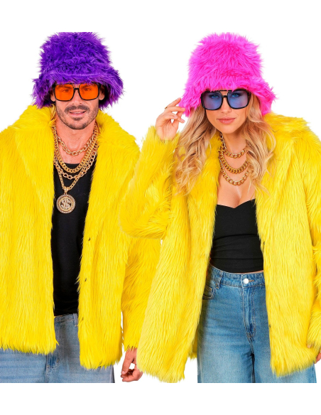 Manteau Fausse Fourrure Jaune Fluo XXL – Mixte Adulte Carnaval de Dunkerque