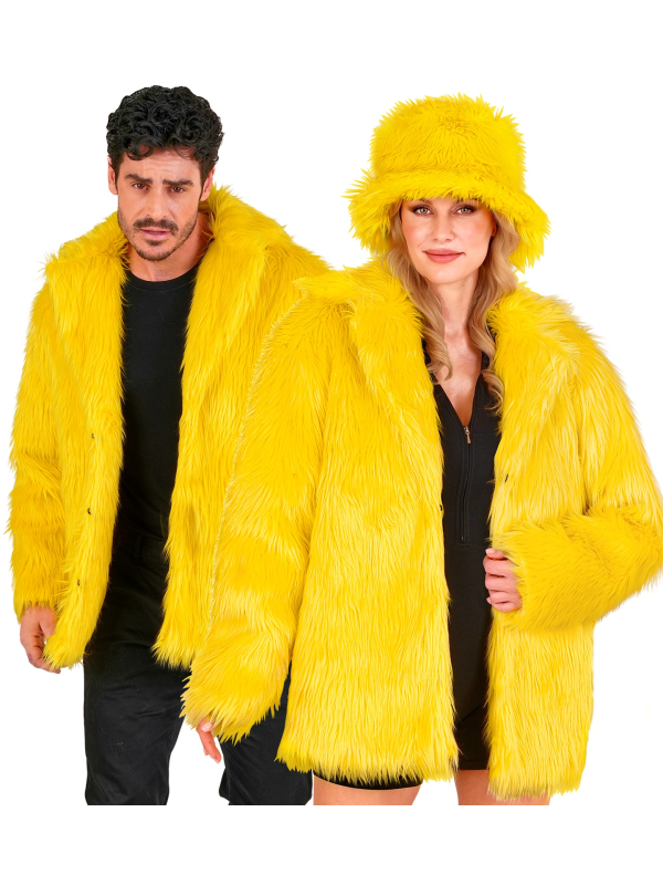 Manteau Fausse Fourrure Jaune Fluo XXL – Mixte Adulte Carnaval de Dunkerque