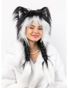 Chapeaux Peluche Fausse Fourrure Oreilles & Tresses (rouge et noir) 2
