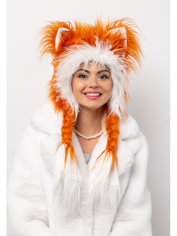 Chapeaux Peluche Fausse Fourrure Oreilles & Tresses (orange et noir)