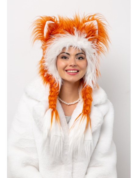 Chapeaux Peluche Fausse Fourrure Oreilles & Tresses (orange et noir)
