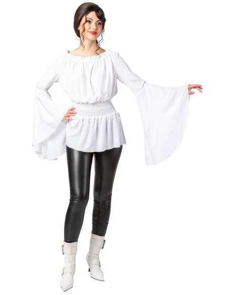 Chemisier Blanc Médiéval Femme – Manches Trompette (SM à XXL)