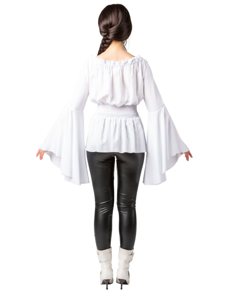Chemisier Blanc Médiéval Femme – Manches Trompette (SM à XXL)