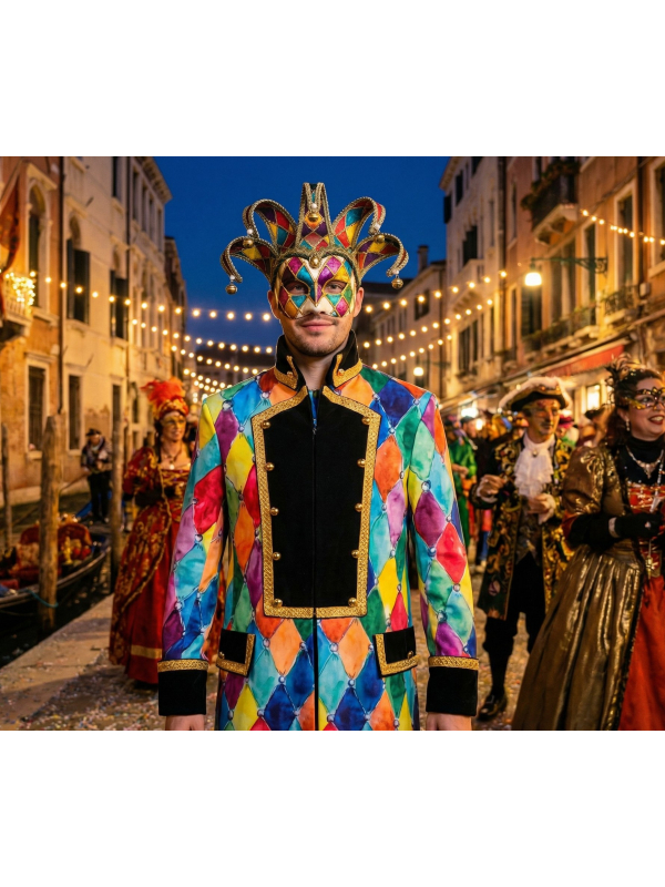 Veste Arlequin Royale Multicolore – Costume Premium Homme (S à XXL)