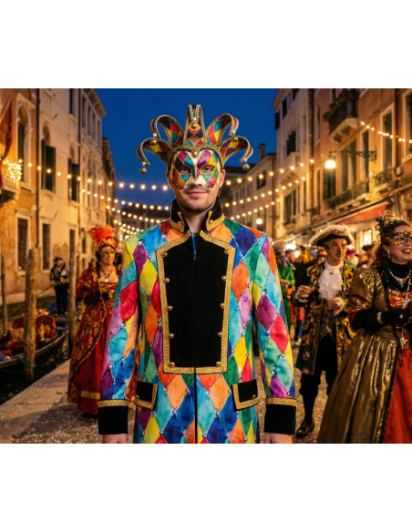 Veste Arlequin Royale Multicolore – Costume Premium Homme (S à XXL)