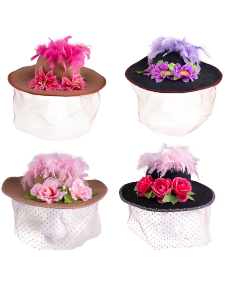 Chapeau Dunkerquois Fleuri & à Plumes – Style Vischewijf (Modèle Aléatoire)