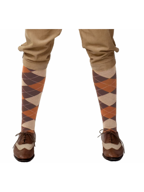Chaussettes Hautes Losanges Beige/Marron – Style Années 20 Gentleman