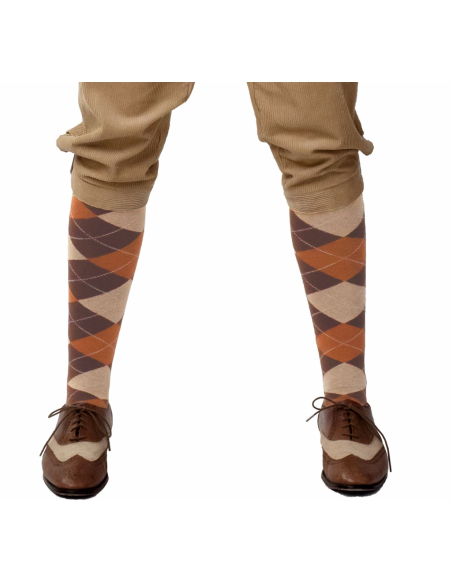 Chaussettes Hautes Losanges Beige/Marron – Style Années 20 Gentleman