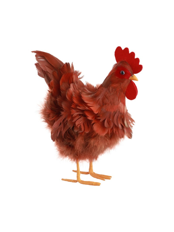 Poule Rousse Décorative en Plumes – Déco Pâques 33 cm