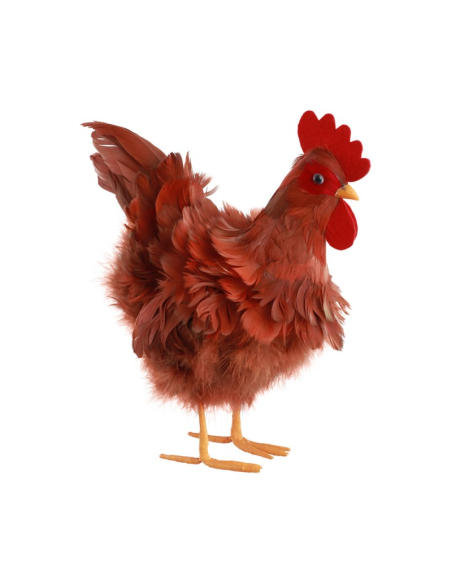 Poule Rousse Décorative en Plumes – Déco Pâques 33 cm