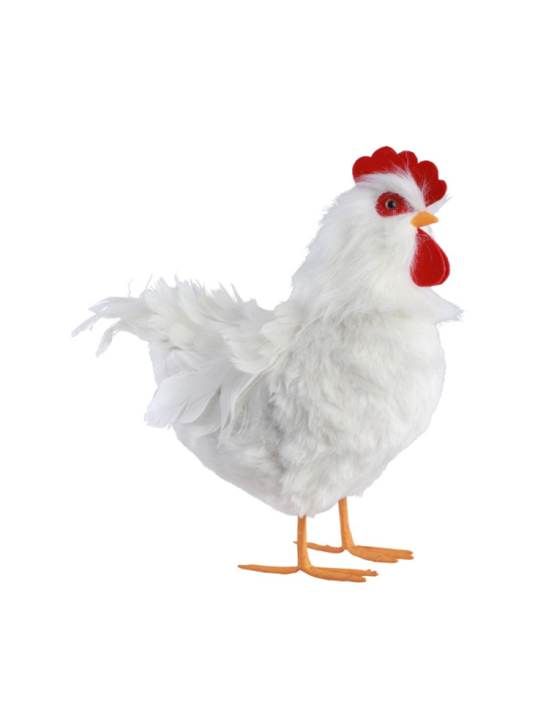 Poule Blanche à Plumes pour Pâques – Décoration Réaliste 30 × 15 × 33 cm