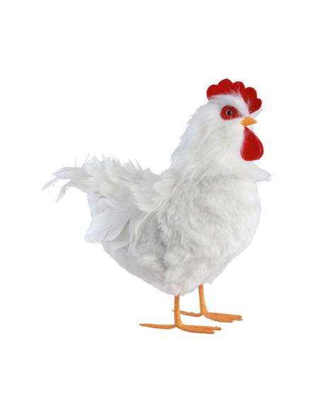 Poule Blanche à Plumes pour Pâques – Décoration Réaliste 30 × 15 × 33 cm