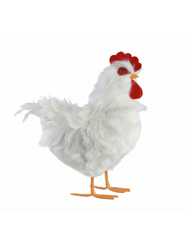Poule Blanche à Plumes pour Pâques – Décoration Réaliste 30 × 15 × 33 cm