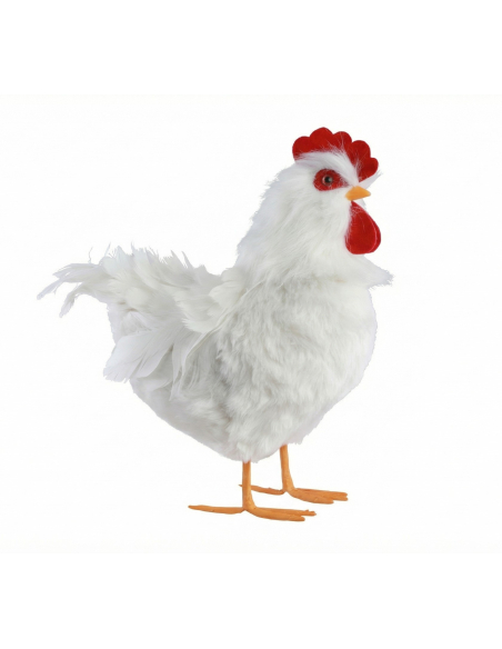 Poule Blanche à Plumes pour Pâques – Décoration Réaliste 30 × 15 × 33 cm
