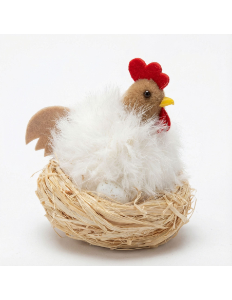 Poule Blanche dans son Nid – Décoration de Pâques 7 × 8 cm (Lot de 2 Assorties)