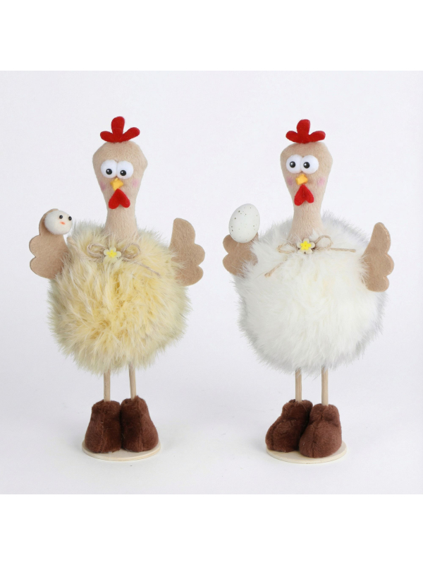 Poule Humoristique en Fourrure – Décoration de Pâques (Modèles Assortis, 21 cm