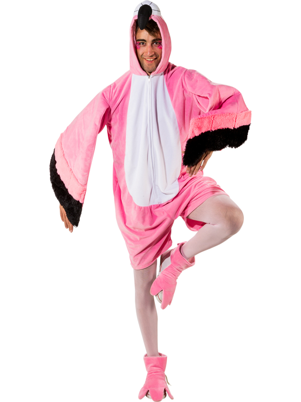 Déguisement Flamant Rose Homme – Combinaison Peluche + Chaussons (1,75 m à 1,95 m)