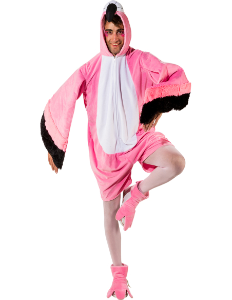 Déguisement Flamant Rose Homme – Combinaison Peluche + Chaussons (1,75 m à 1,95 m)