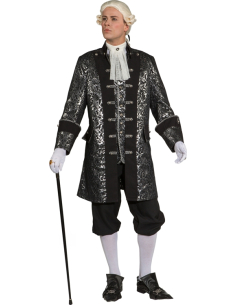 Veste Baroque Homme Noir & Argent en Brocart – Costume Marquis & Théâtre de Prestige 2