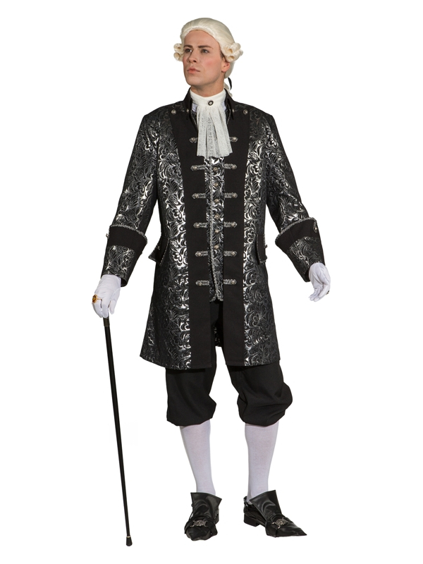 Veste Baroque Homme Noir & Argent en Brocart – Costume Marquis & Théâtre de Prestige
