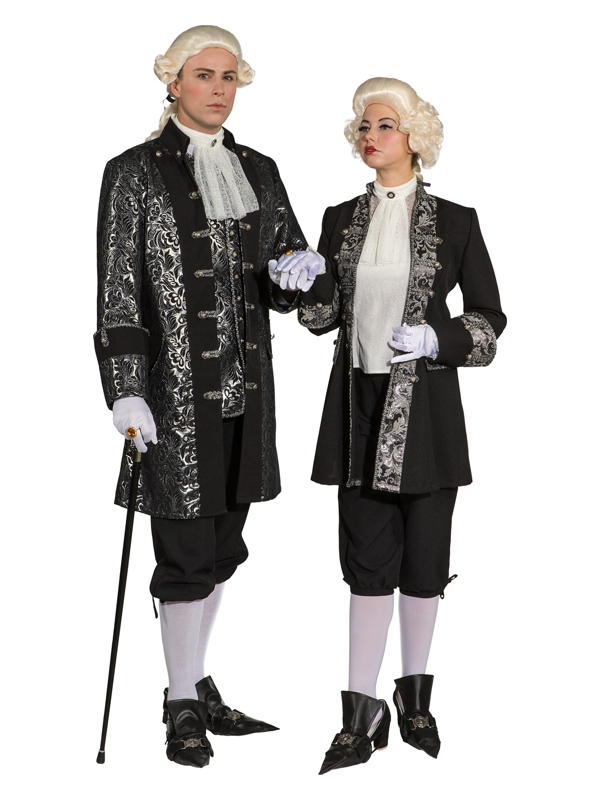 Veste Baroque Homme Noir & Argent en Brocart – Costume Marquis & Théâtre de Prestige