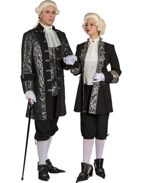 Veste Baroque Homme Noir & Argent en Brocart – Costume Marquis & Théâtre de Prestige