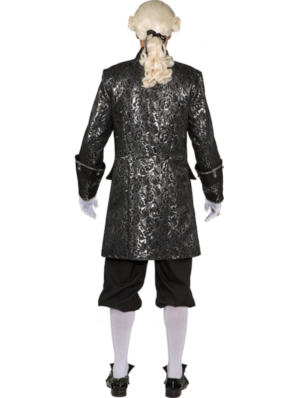 Veste Baroque Homme Noir & Argent en Brocart – Costume Marquis & Théâtre de Prestige