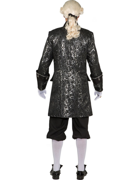 Veste Baroque Homme Noir & Argent en Brocart – Costume Marquis & Théâtre de Prestige