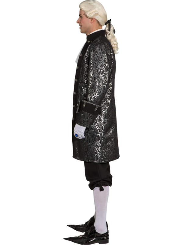 Veste Baroque Homme Noir & Argent en Brocart – Costume Marquis & Théâtre de Prestige
