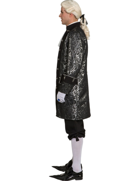 Veste Baroque Homme Noir & Argent en Brocart – Costume Marquis & Théâtre de Prestige
