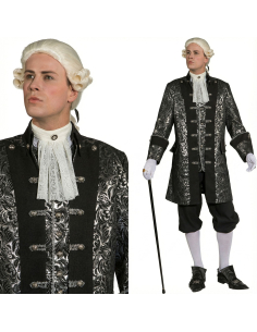 Veste Baroque Homme Noir & Argent en Brocart – Costume Marquis & Théâtre de Prestige