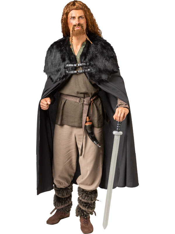 Cape Viking Noire Fourrure – Guerrier Nordique & Médiéval