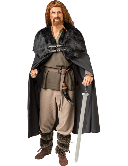 Cape Viking Noire Fourrure – Guerrier Nordique & Médiéval